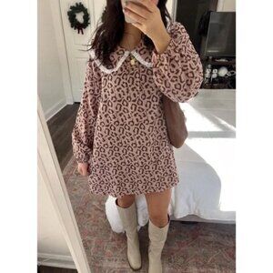 Leopard Print Babydoll Dress with Collar